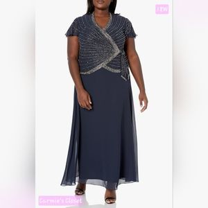 🔥NWF🔥OBO🔥 🟠 J Kara Women's Petite Faux Wrap Long Dress W/Flutter Sleeve 18W